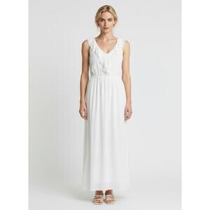 Nina Leonard White Floral Eyelet Maxi Dress Size Medium EUC